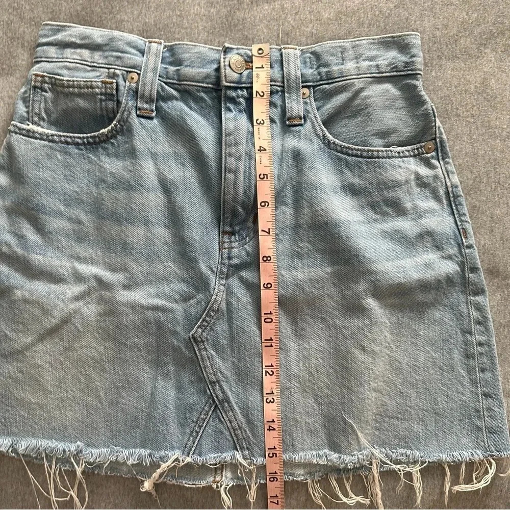Madewell denim skirt distressed raw hem rigid denim Aline size 28 - Picture 7 of 7